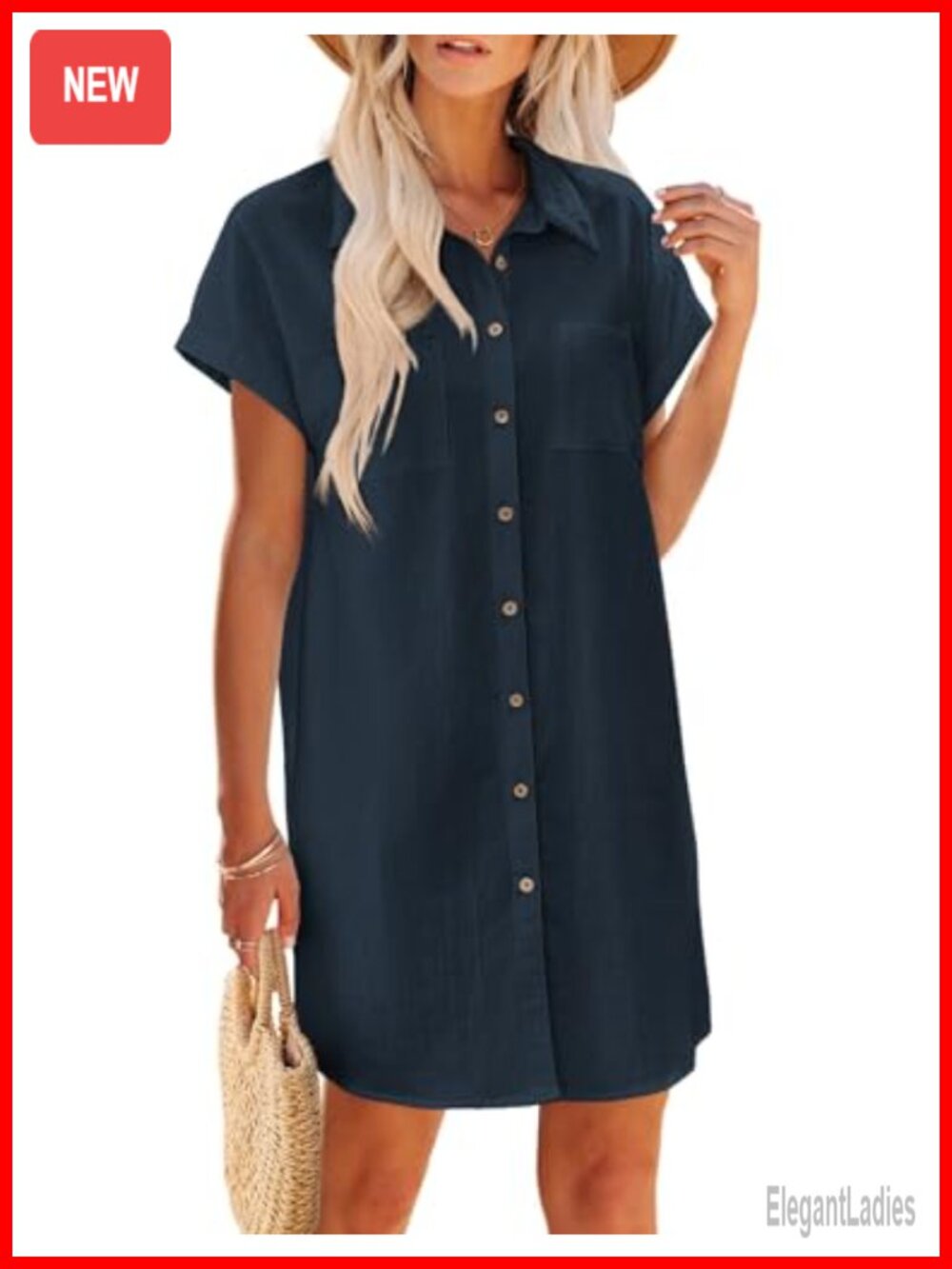 Cotton Button Down Short Sleeve Mini Tshirt Dress Casual Beach Dress